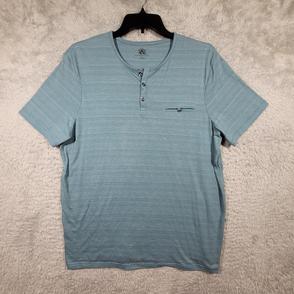 Rock & Republic Henley Shirt Youth XXL Blue Short‎ Sleeve Slub Knit